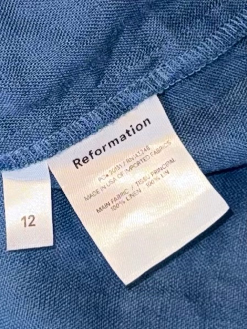 Reformation Simi Linen Mini Dress Blue Puff Sleeve V-Neck Size 12 - Picture 9 of 13